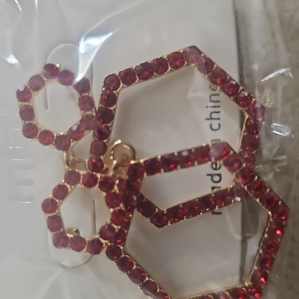 New red rhinestone earrings